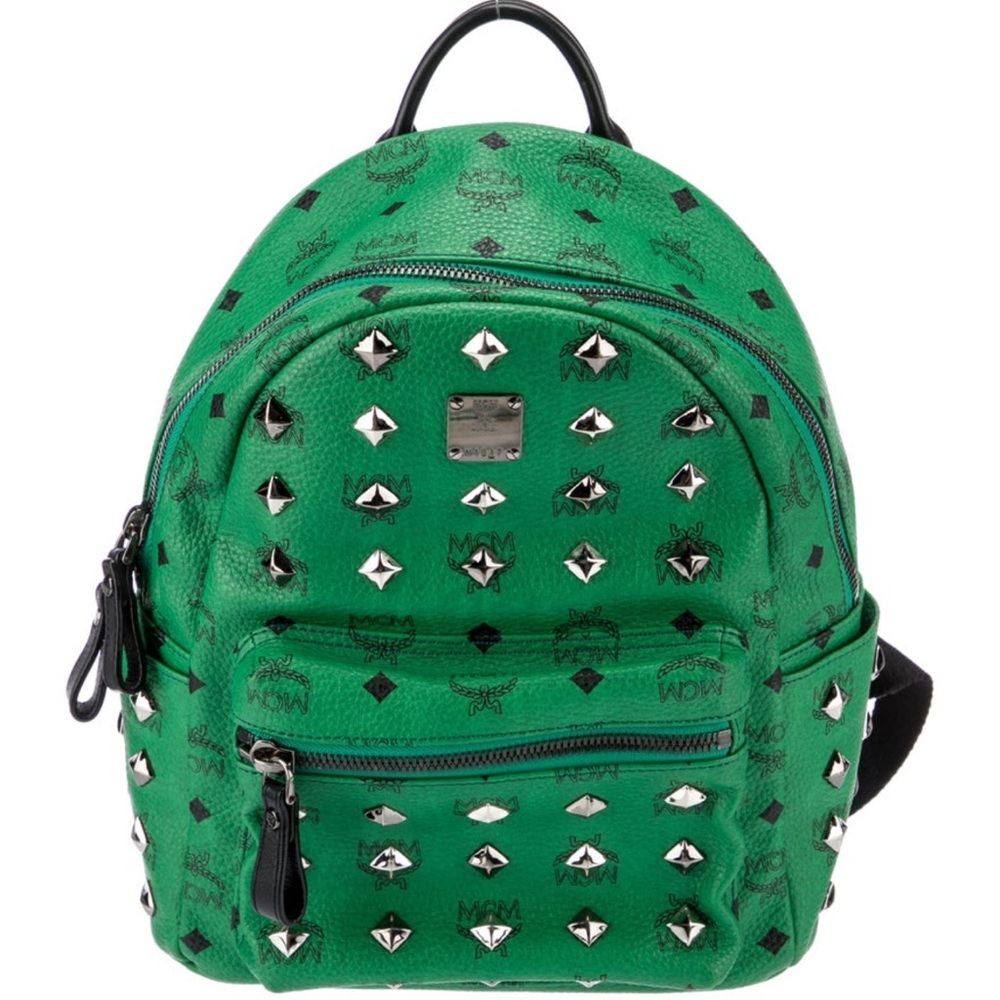 IN SEARCH OF: MCM studded backpack in green, size medium.